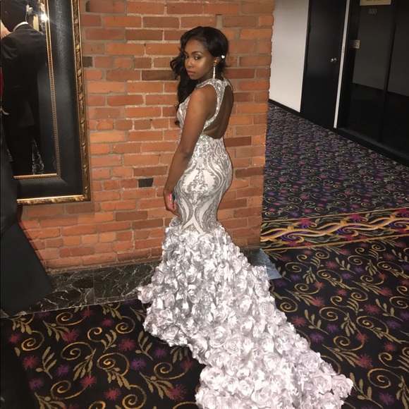 prom dresses with roses at the bottom